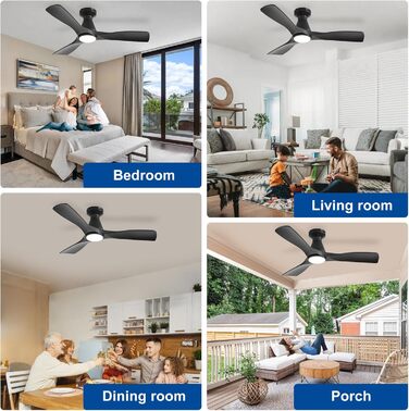 Стелянка вентилятор Depuley 42 дюйми з підсвічуванням: чорний, 3 лопаті, врізний монтаж для спальні. Диммування, керування через додаток, тихий DC-двигун, таймер, чорний колір.