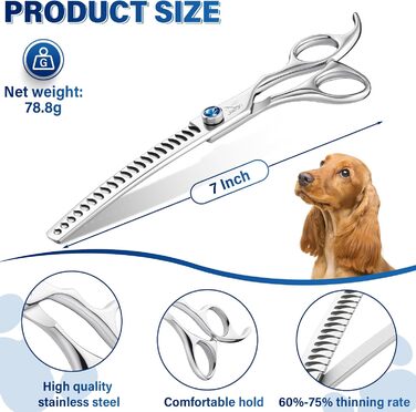 Професійна вигнута ножиці для грумінгу собак JASON 7' - ножиці для розрідження шерсті, з японської сталі 440C, 21 зуб, для грумерів