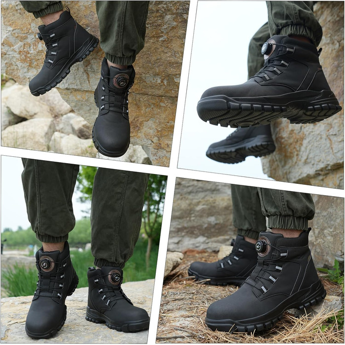 Черевики безпеки чоловічі/жіночі, водонепроникні робочі черевики, високі, з металевим підноском, антиковзаючі, легкі, чорні, з поворотним замикачем, 43 EU