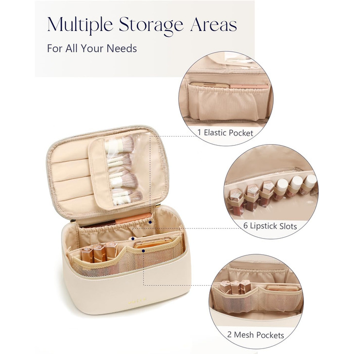 Велика косметичка для жінок: водонепроникна дорожня косметичка з відділеннями (Бежевий)