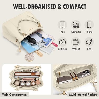 Жіноча сумка RAINSMORE середнього розміру з екошкіри, біла: сумка-тоут, сумка на плече, ручна сумка