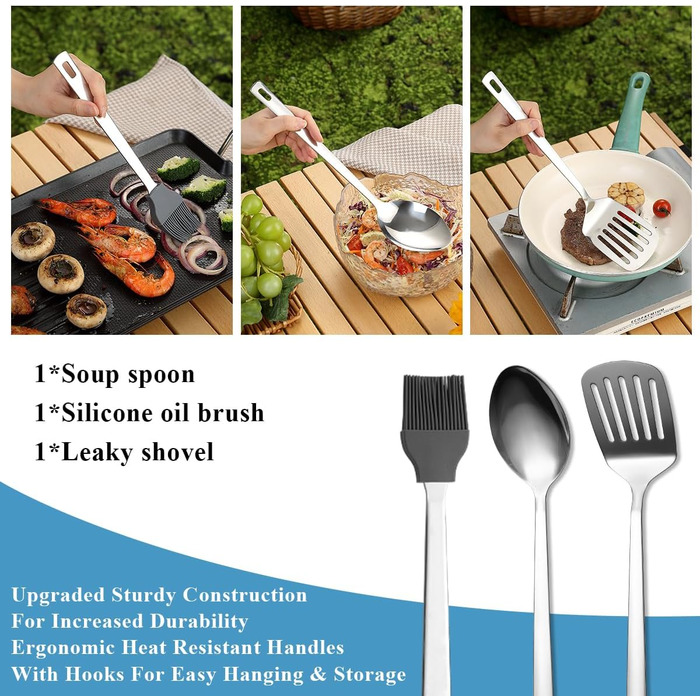 Набір кухонного посуду Kyraton для кемпінгу, 15 предметів, нержавіюча сталь, ідеально підходить для подорожей, грилю, кемпінгу та піших прогулянок