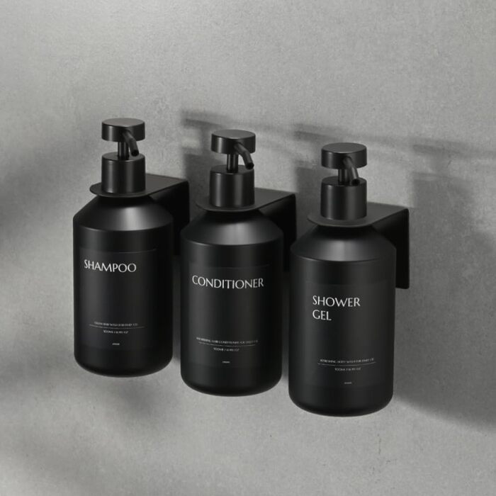 3 шт. дозатори для мила настінне кріплення, 500 мл, дозатори для шампуню та гелю для душу, чорний колір, без свердління, для кухні та ванної кімнати