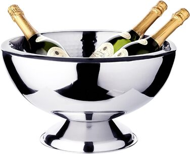 EDZARD Champagne Cooler Cadiz (ø 43 cm, H 24 cm) Stainless steel, highly polished, hammered interior, double-walled, large bowl, suitable as a sparkling wine cooler, bottle cooler, and cooler for up to 5 bottles.