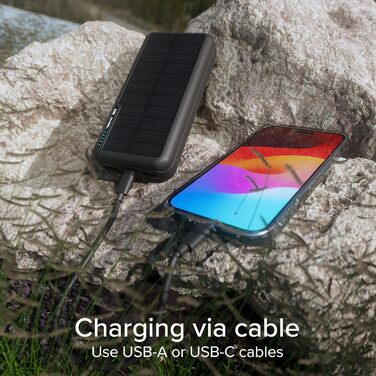 Powerbank SBS Solar 20000mAh з сонячною панеллю, швидкою зарядкою, LED-індикатором, USB-C, USB-A, чорний