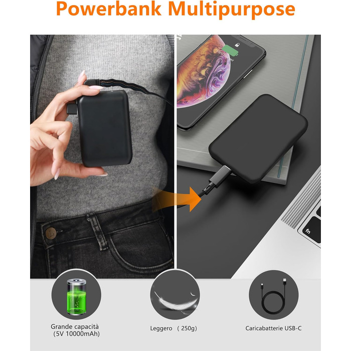 Обогревна жилетка для чоловіків та жінок з акумулятором 10000mAh, 5 нагрівальних зон, 3-рівневе регулювання температури, подвійне керування, для зимових активностей, XXL, чорний колір