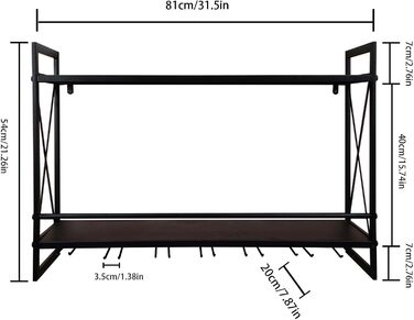 Industrial Wall Wine Racks with Glass Holder, 31.5 Inch Rustic Metal Multi-Purpose Shelves, 2-Tier Wall Mount Hanging Shelf, Wine Rack, Wine Accessories, Bottle Holder, Glass Shelf, Wall Shelf