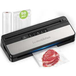 Bonsenkitchen Вакуумний пакувальник: для сухих та вологих продуктів, з вбудованим різаком, 1 рулон плівки, 50 професійних пакетів (Basic Black)