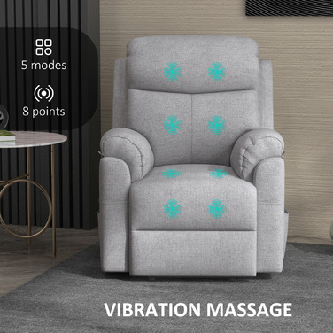 HOMCOM Electric Recliner TV Chair with Lift Assist, 5 Massage Modes, Reclining Function, Massage Chair with Footrest, Linen-Look Fabric, Side Pocket, and Remote Control, for Living Room, Grey | Aosom