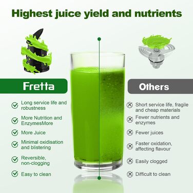 Повільна соковижималка Fretta Slow Juicer з нержавіючої сталі для овочів та фруктів, Metallic