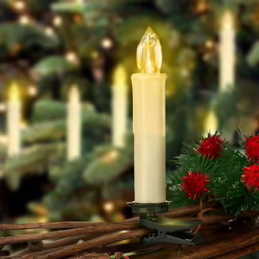 YunSheng 30 LED Christmas Tree Candles with Remote Control Timer, Warm White Christmas Tree Candles Cordless, Battery-Powered Flameless Flickering Christmas Tree Lights, Waterproof, Christmas Decoration