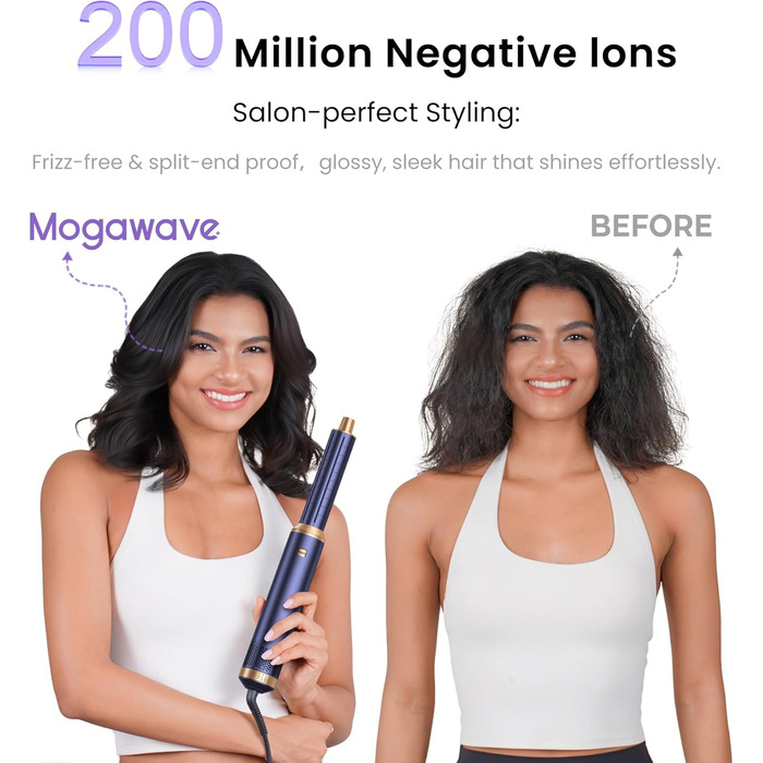 Фен-щітка 5 в 1 Airstyler Pro 1000W з регулюванням напрямку повітря, іонізація, для створення об'єму, локонів та укладання волосся, Blaugold