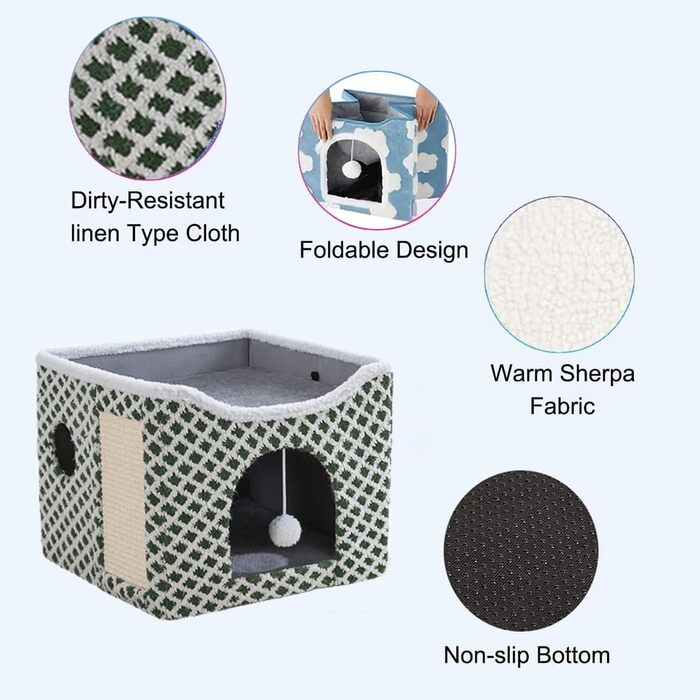 Кігтеточка-будиночок для котів ERNAN Katzenhöhle, зелена, S