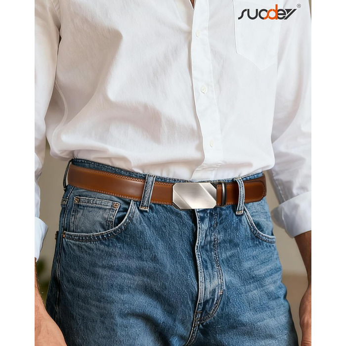 Чоловічий шкіряний ремінь SUOSDEY на автоматичній застібці, 35 мм, без отворів, регульований, для джинсів та бізнес-кежуал, 87-105 см (A-brown)