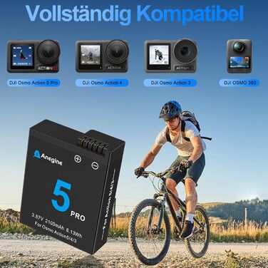 Набір акумуляторів Anegine для DJI Osmo Action 5 Pro 4 3 з зарядним пристроєм USB LED (2 шт.)
