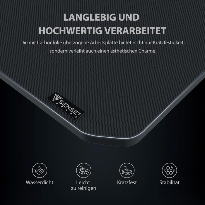 Ігровий стіл SENSE7 Ergonomic для ПК з поверхнею з вуглецевого волокна, 100x50 см, Basic