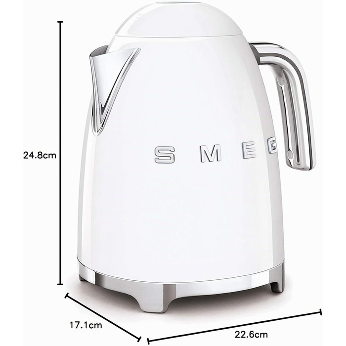 Електричний чайник Smeg KLF03WHEU 1.7л, 2400Вт, з фільтром від накипу та системою Soft-Opening, білий