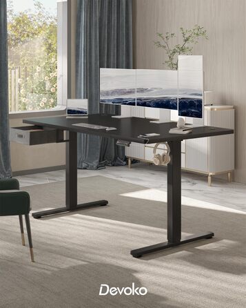Devoko Height Adjustable Standing Desk 160x80cm with Drawers, USB Charging Port, Cable Management Tray, and Memory Function - White