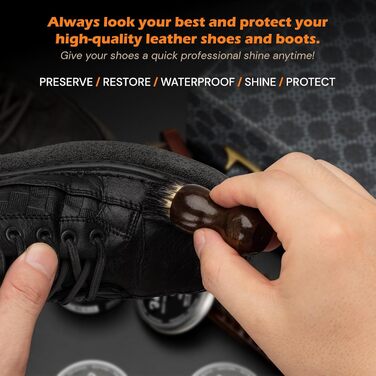 Shoe Polish Set 16-Piece, Premium Deluxe Shoe Cream Kit - 2.65 oz black, brown, and neutral shoe cream with brushes, polishing cloth, and more - Perfect gift for leather shoes and boot care set