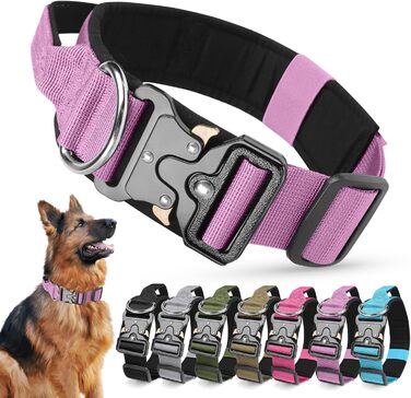 Тактичний нашийник для собак Ledeak з ручкою, регульований, широка підкладка, нашийник з металевою застібкою, навчальний нашийник для собак (фіолетовий, M)