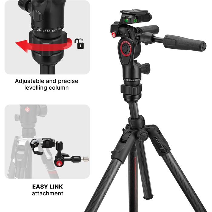 Штатив Manfrotto Befree Advanced 3-Way з тріножкою та рідинною головкою для камер та відеокамер до 6 кг, алюміній, фотоаксесуари для DSLR, CSC, Mirrorless, фото та відео