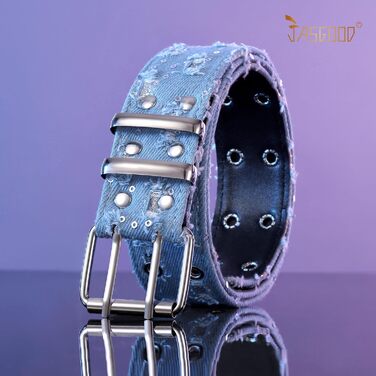 Ремень JasGood Punk унісекс, джинсовий, 105-120 см, з подвійними петлями для готичних, рок, хіп-хоп образів та косплею