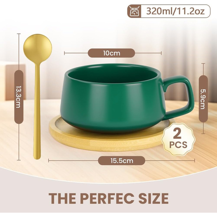 Набір кавових чашок капучіно з підставками, 4 шт. (320 мл) з кераміки, чорного кольору. Підходять для еспресо, капучіно та лате.