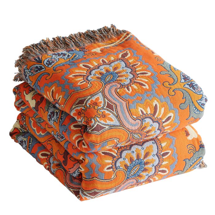 Богемна ковдра Boho Decke 100% бавовна – двостороння муслінова ковдра 150x200 см, м'яка софа/ковдра та покривало для ліжка, естетичний дизайн, ідеально для вітальні та спальні, помаранчево/блакитний колір, зірковий сон 150 x 200 см