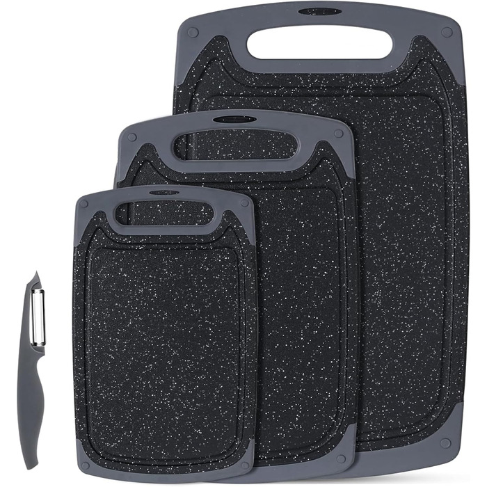 Набір обробних дощок для кухні з неслизькими ніжками та канавкою для соку, BPA-free, чорний