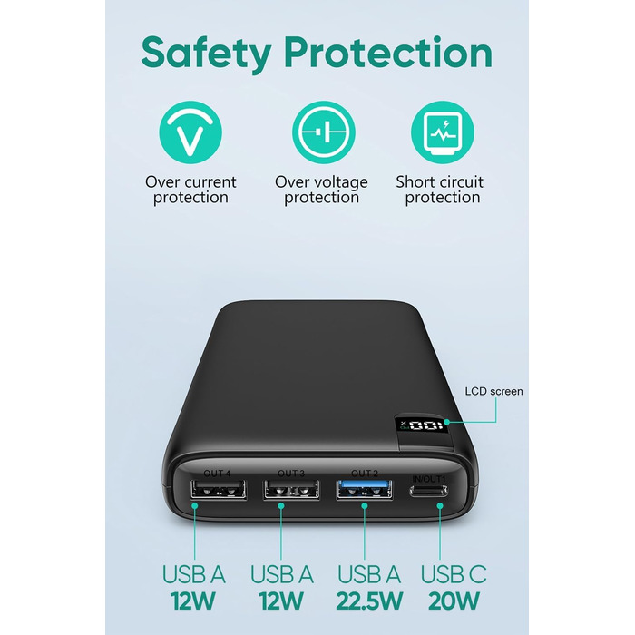 Powerbank A ADDTOP 26800mAh з Power Delivery 22.5W: 4 порти для смартфонів, планшетів та іншого