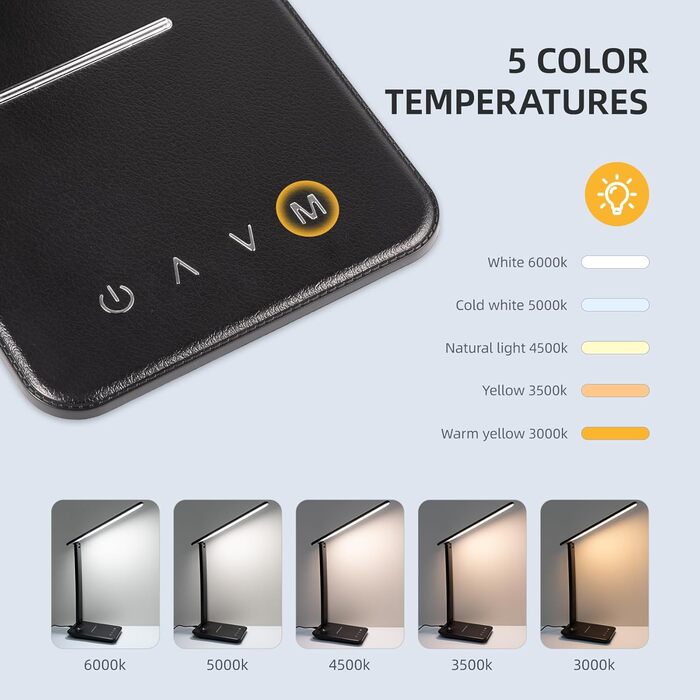 LED лампа настільна диммерна з USB, 5 кольорів та 5 рівнів яскравості, торчкова панель для читання, дитяча, для спальні, офісу, чорна
