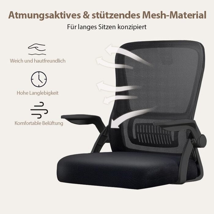 Ергономічне офісне крісло з дихаючою спинкою з сітки, регульованими підлокітниками та підтримкою попереку для комп'ютера - Home Office (Medium, Чорний)