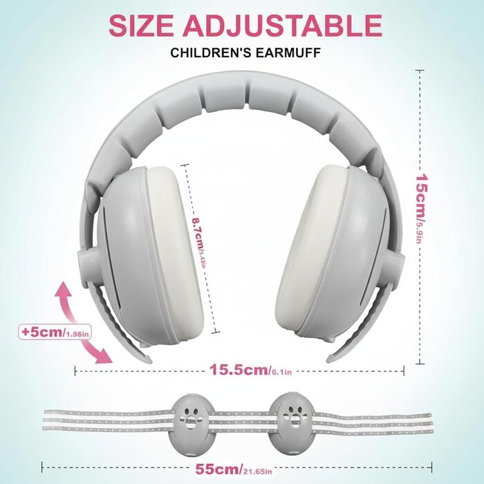 Навушники-затискачі для немовлят 2-в-1, захист від шуму (0-4 роки), сірий колір. Легка ABS-оболонка, регульоване наголов'я, ідеально підходять для подорожей, повсякденного використання та заходів.