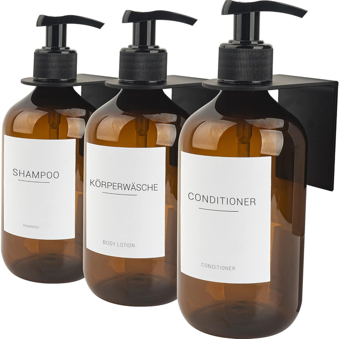 3 диспенсер для мила об'ємом 500 мл з кріпленням на стіну, пластик, для ванної кімнати, з етикетками