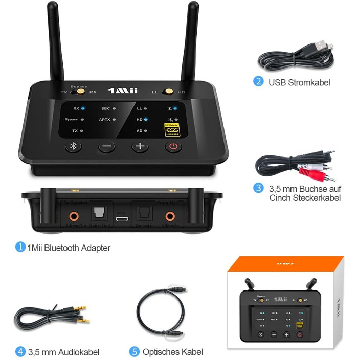 HiFi Bluetooth адаптер 1Mii B03Pro+ з підтримкою LDAC, передавач та приймач для телевізора та стереосистем