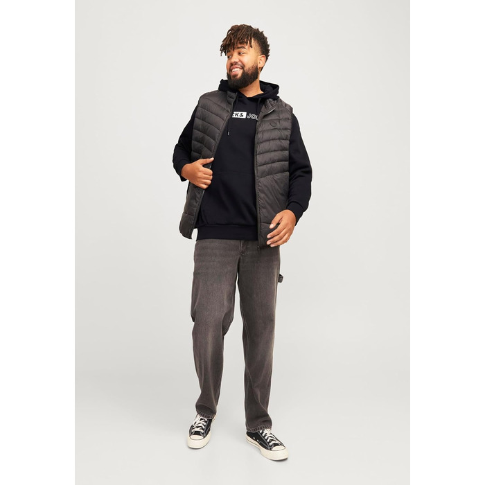 Чоловічий теплий худі з принтом JACK & JONES JJEOGO Basic — чорний, великий розмір (8XL), регулярний крій