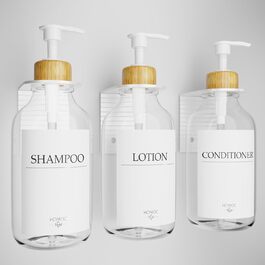 Набір дозаторів для мила, шампуню та миючого засобу на стіну, 500 мл, 3 шт., прозорий + бамбук