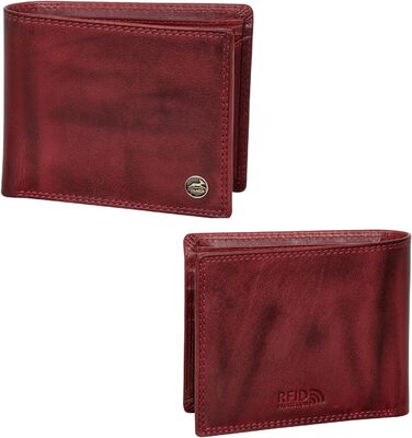 Fa. Volmer® Leather Wallet for Men with RFID Protection - Extra-Stable Double Stitch - 6 Card Slots - Landscape Format (Bordeaux Red)