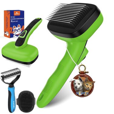 Щітка для собак та котів – самоочисна, легка у чищенні, зменшує випадання шерсті, видаляє волосся. Підходить для великих, середніх та маленьких тварин з довгою та короткою шерстю. Зелена (3 шт., нова)