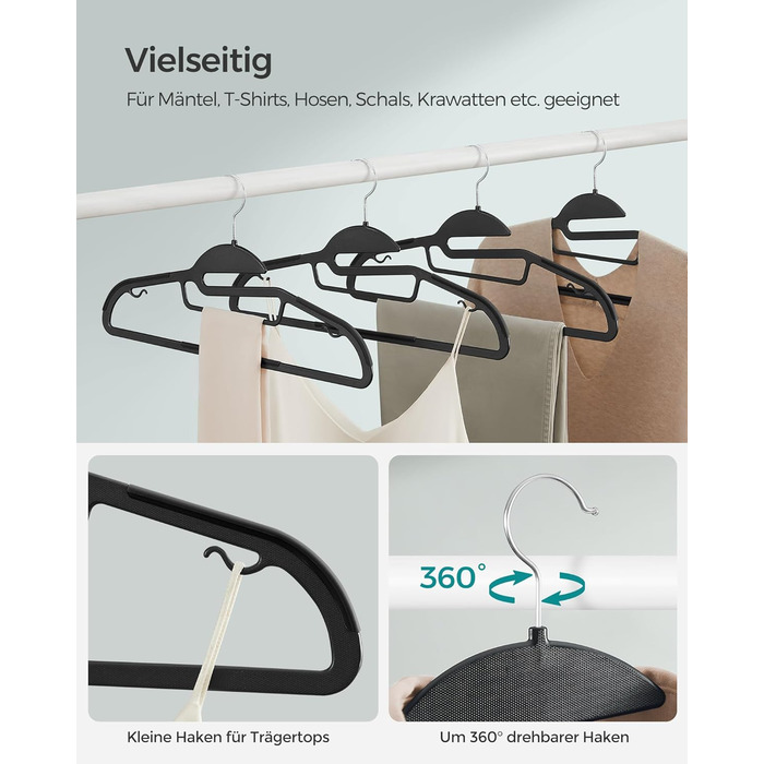 Набір вішалок SONGMICS 20 шт. з пластику, обертовий гачок, сірий, для одягу