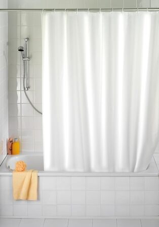 Штора для душу WENKO Anti-Schimmel (антигрибкова), текстильна, 180x200 см, біла - з кільцями для кріплення