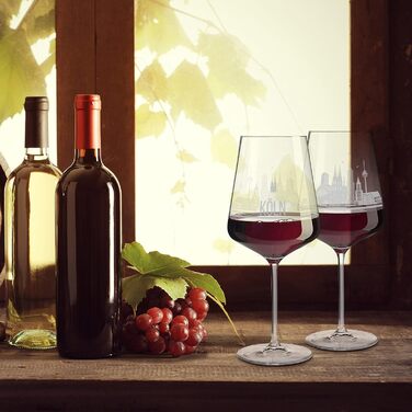 Set of 2 Cologne Wine Glasses | Gift in elegant packaging | Screen print, more detailed than engraving | Wine glass set usable as red wine glasses or white wine glasses | XL glasses as a souvenir.