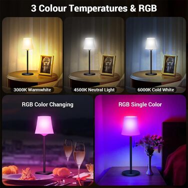 Настільна лампа LED акумуляторна бездротова 2 шт. з RGB підсвічуванням, димуванням, сенсорним керуванням, водонепроникна IP54 для спальні, вітальні, балкону