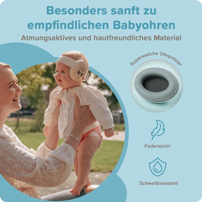 Навушники шумоізоляційні дитячі 3-48 місяців - захист слуху для немовлят 25dB - надзвичайно м'які дитячі навушники з еластичним та регульованим обручем (Блакитний)