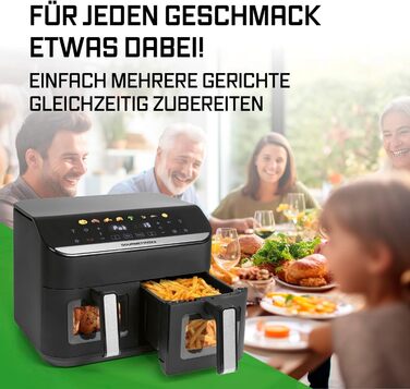 Фритюрниця повітряна Gourmetmaxx AirGenius 9 л з 2 відсіками | 8 програм | Мульти-кухня для 8 осіб | Сенсорний дисплей