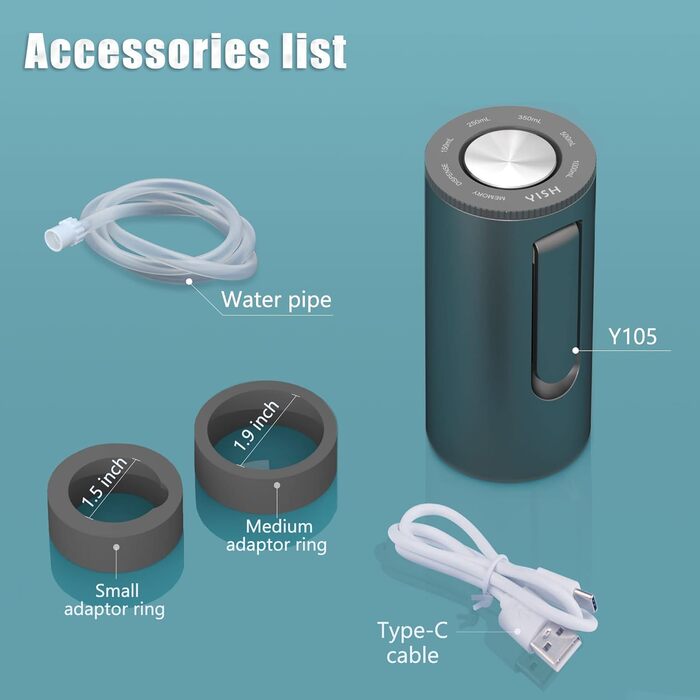 Електрична USB помпа для води YISH, портативна, складна, для бутлів 5 галонів, акумуляторна, для дому, офісу, кухні, кемпінгу