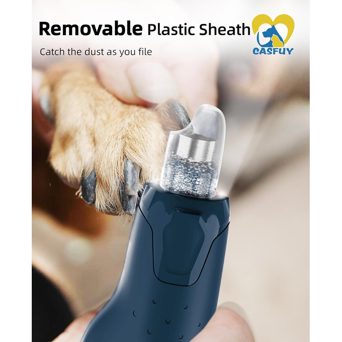 Електричний точилка для кігтів собак Casfuy - 6 режимів, 45 дБ, з LED-підсвіткою, для великих, середніх та малих порід, з захистом від пилу (білий/блакитний)
