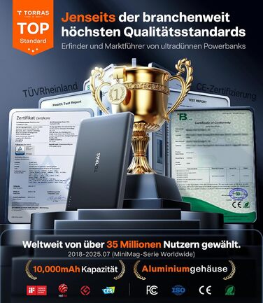 Портативний зарядний пристрій TORRAS MiniMag MagSafe, 10000mAh, 22.5W, з магнітним кріпленням, рожевий. Power Bank для iPhone 17 Pro Max/Air/16/15/14/13/12, Wüsten Titan.