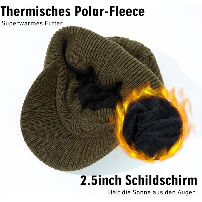 Шапка в'язана з мериносової вовни TOP-EX PolarWool™ для чоловіків та жінок, з підкладкою з флісу, для занять спортом та катання на лижах, M-XXL (Оливковий, M-L)