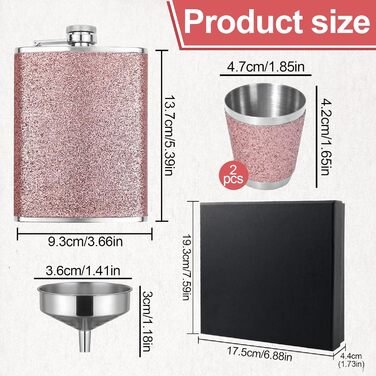 Фляга з нержавіючої сталі з воронкою та 2 склянками для шнапсу, рожевий стакан для шотів, портативна фляга, пляшка для віскі, шкіряна 8oz/240ml, для подорожей, вечірок, кемпінгу, подарунок